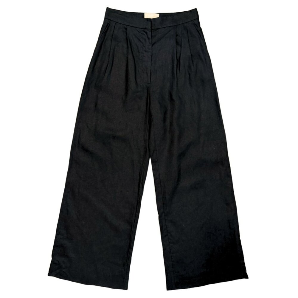 MATIN Herringbone Black Wide Leg Linen Pleat Trouser Pant $689 EUC Sz